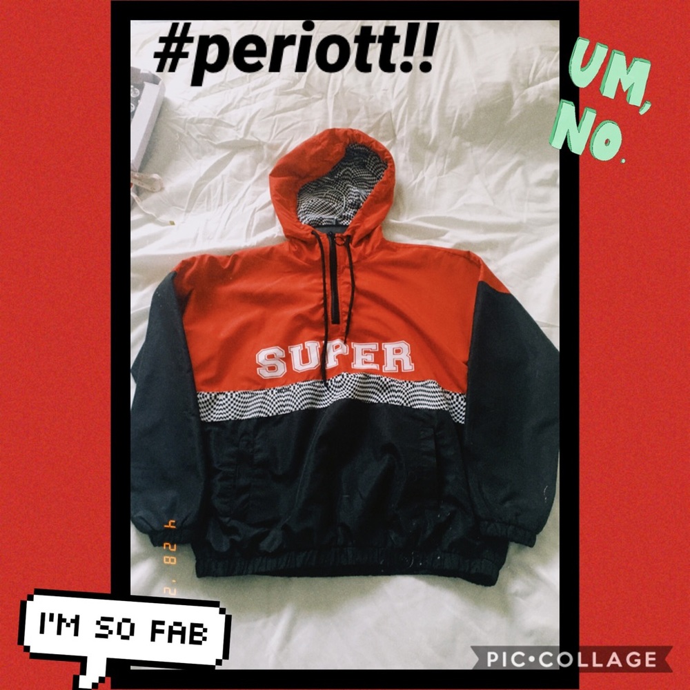 SUPER windbreaker with hoodie, Red Black and White